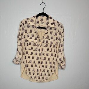 Porridge by Anthropologie Womens owl print Button-Up Blouse